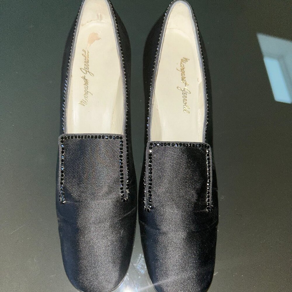Margaret Jerrold - Black Satin Heels with Sequence Trim - Size 6AAAA (Narrow)